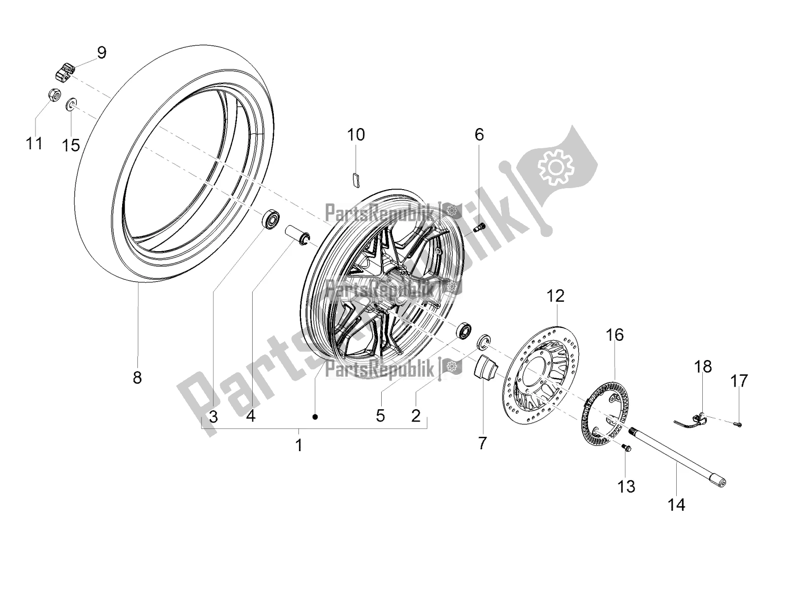 Toutes les pièces pour le Roue Arrière du Moto-Guzzi V7 III Carbon Shine 750 2019