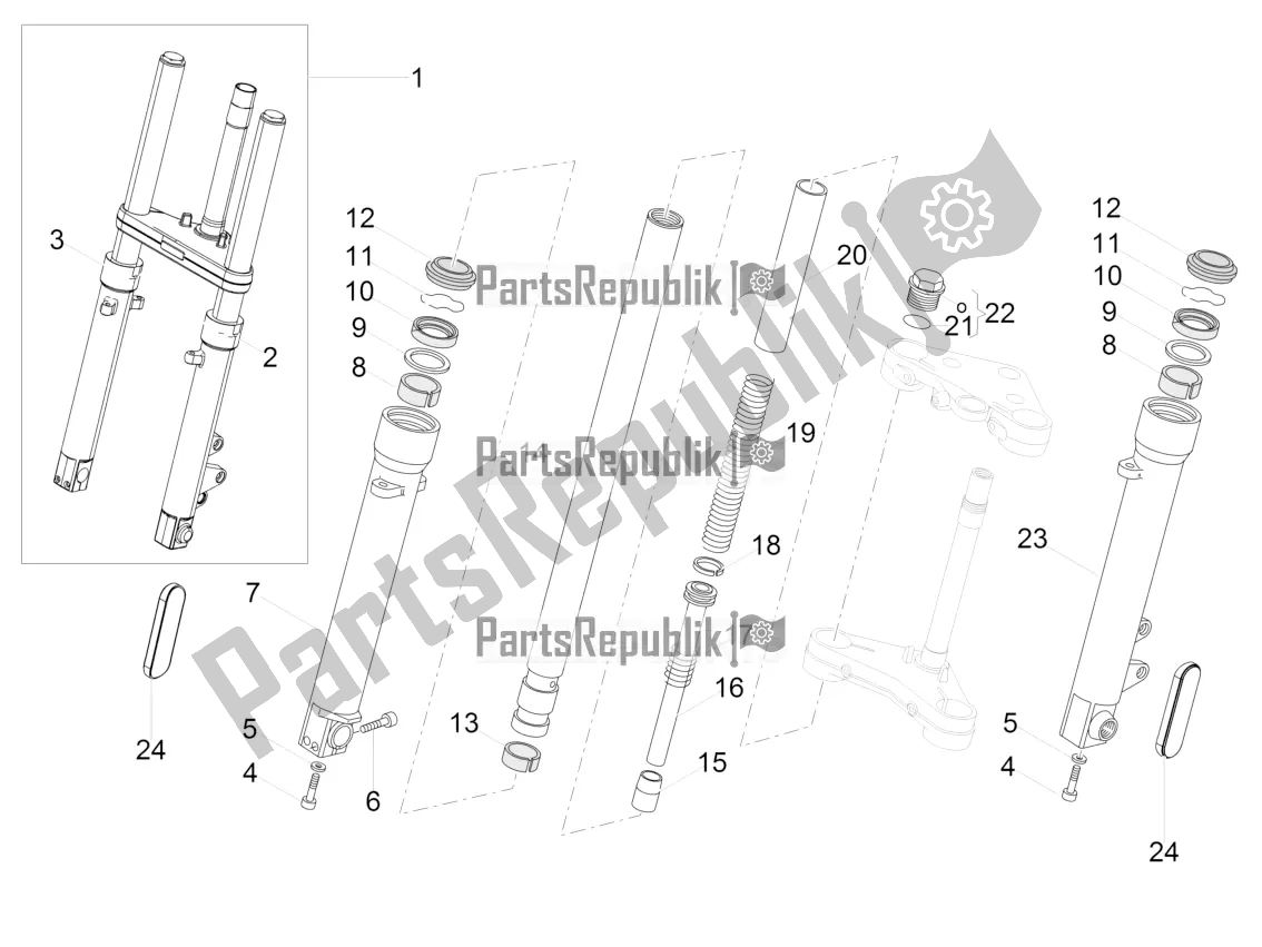 All parts for the Front Fork Kaifa of the Moto-Guzzi V7 III Carbon Shine 750 USA 2018