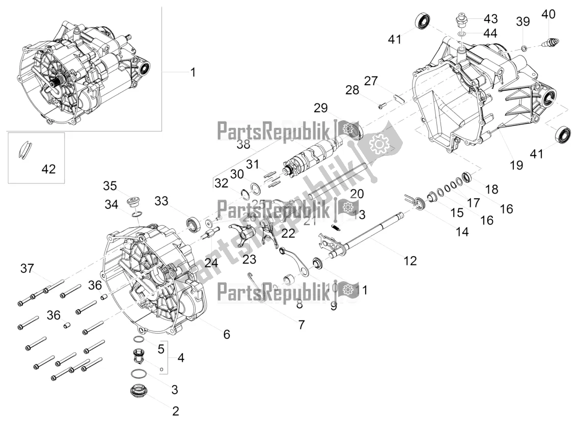 All parts for the Gear Box / Selector / Shift Cam of the Moto-Guzzi V7 III Carbon Shine 750 USA 2018