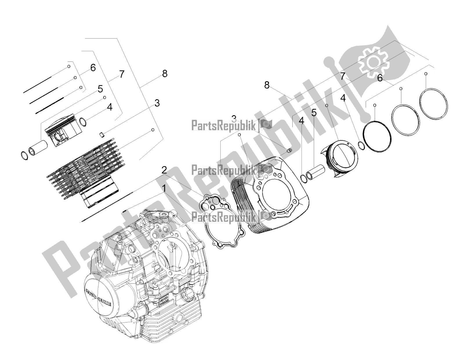 Toutes les pièces pour le Cylindre - Piston du Moto-Guzzi V7 III Carbon Shine 750 USA 2019