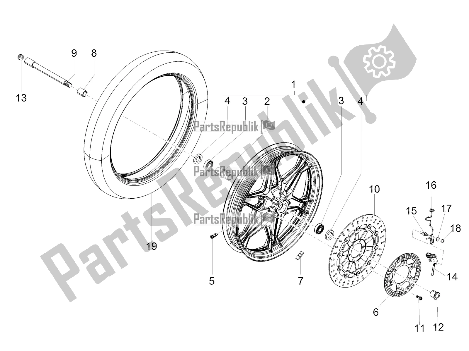 Toutes les pièces pour le Roue Avant du Moto-Guzzi V7 III Carbon Shine 750 USA 2019