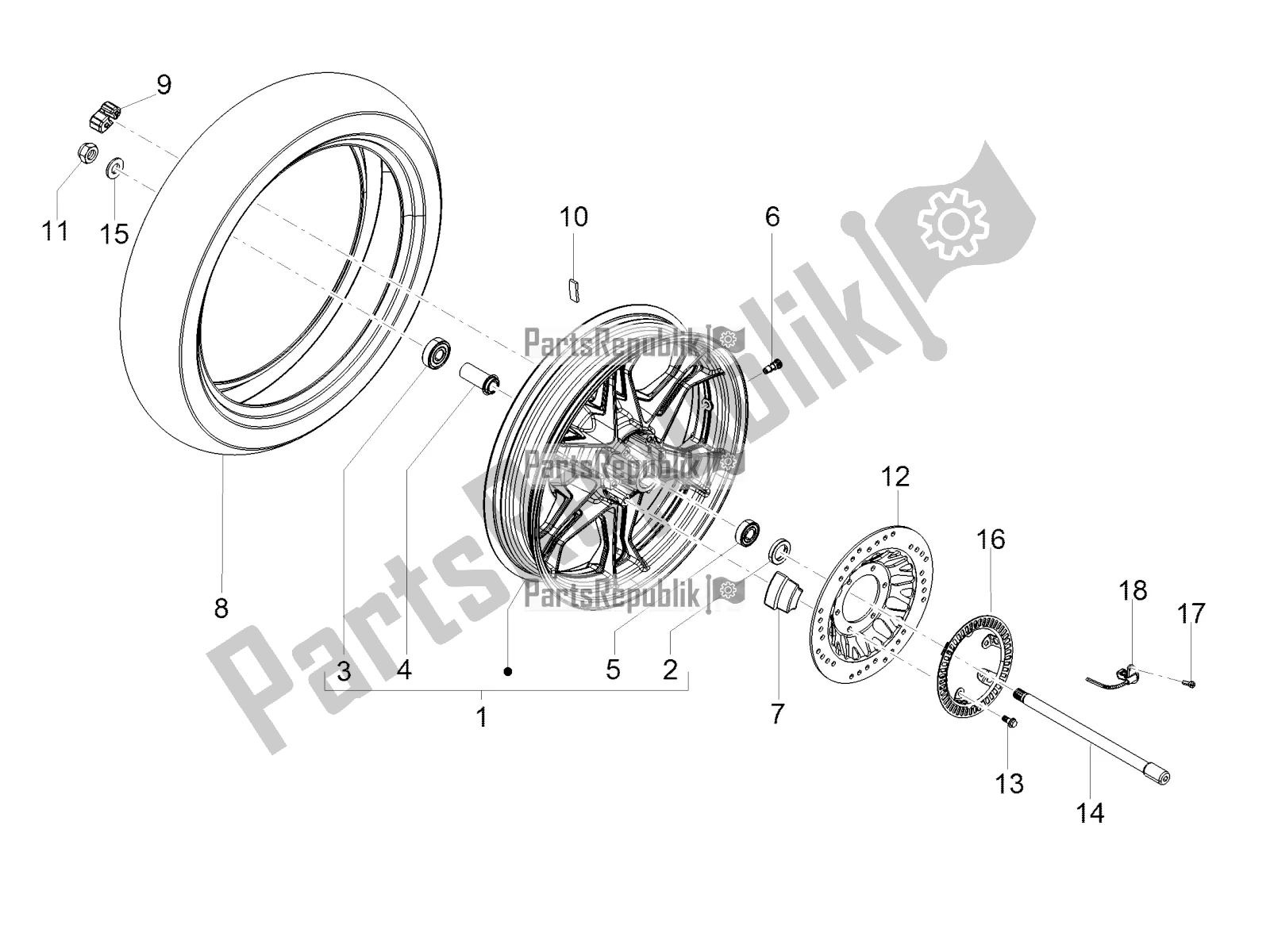 Toutes les pièces pour le Roue Arrière du Moto-Guzzi V7 III Carbon Shine 750 USA 2019