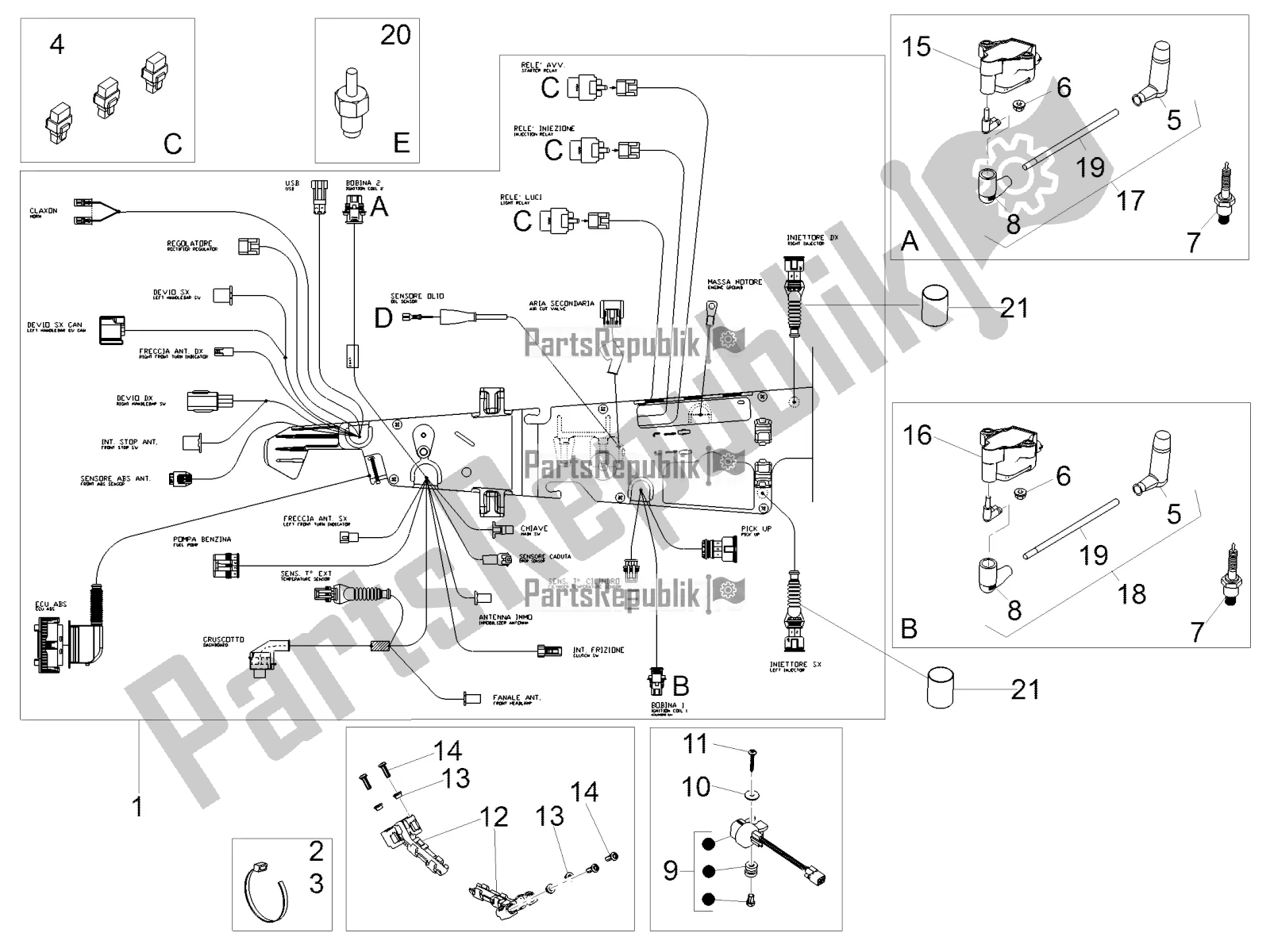 Todas las partes para Sistema Electrico Central de Moto-Guzzi V7 III Milano 750 ABS 2018