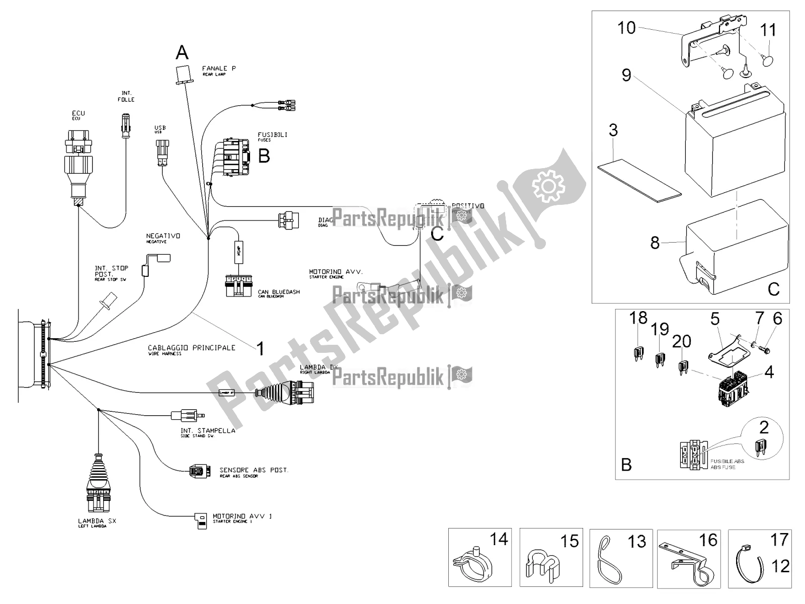 All parts for the Rear Electrical System of the Moto-Guzzi V7 III Milano 750 ABS 2018