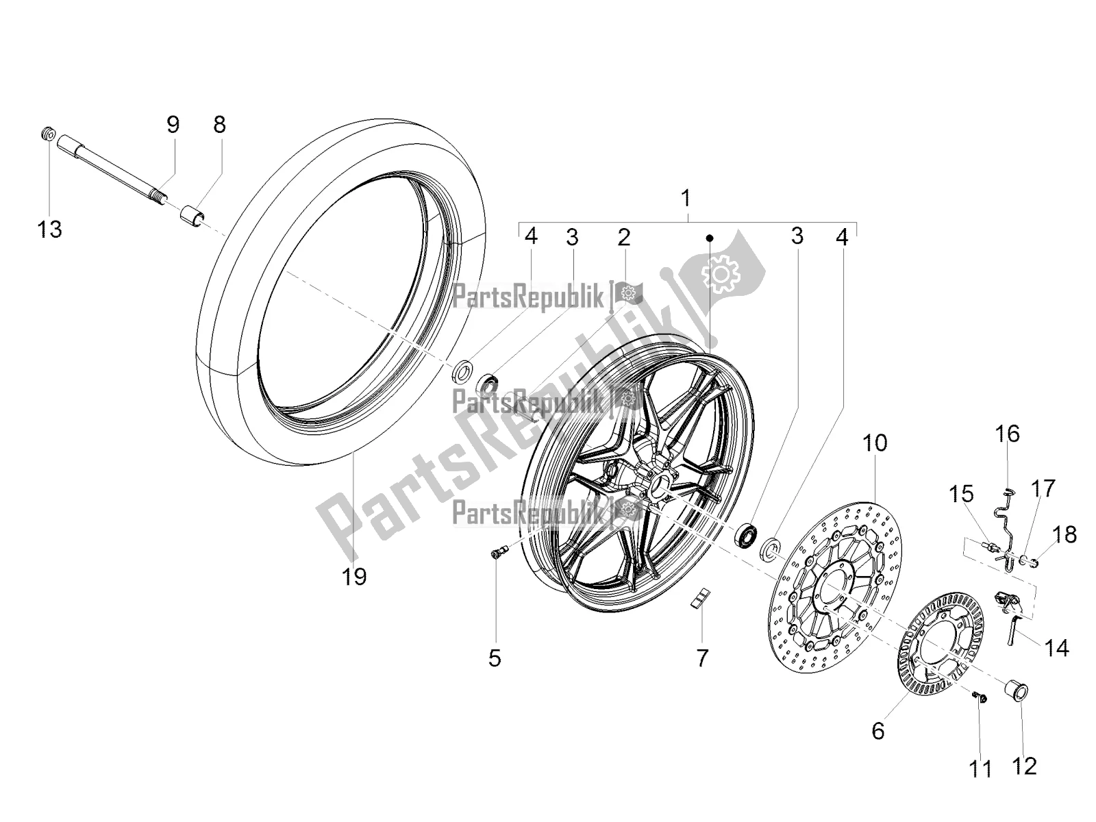 Toutes les pièces pour le Roue Avant du Moto-Guzzi V7 III Milano 750 ABS USA 2018