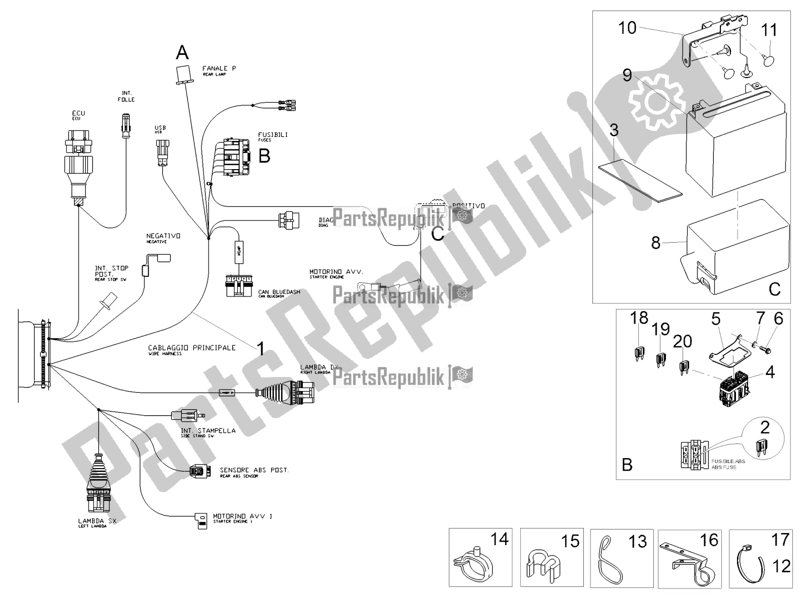 Todas las partes para Sistema Eléctrico Trasero de Moto-Guzzi V7 III Milano 750 ABS USA 2019