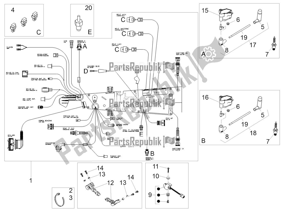 Tutte le parti per il Impianto Elettrico Centrale del Moto-Guzzi V7 III Racer 10 TH Anniversary 750 2021