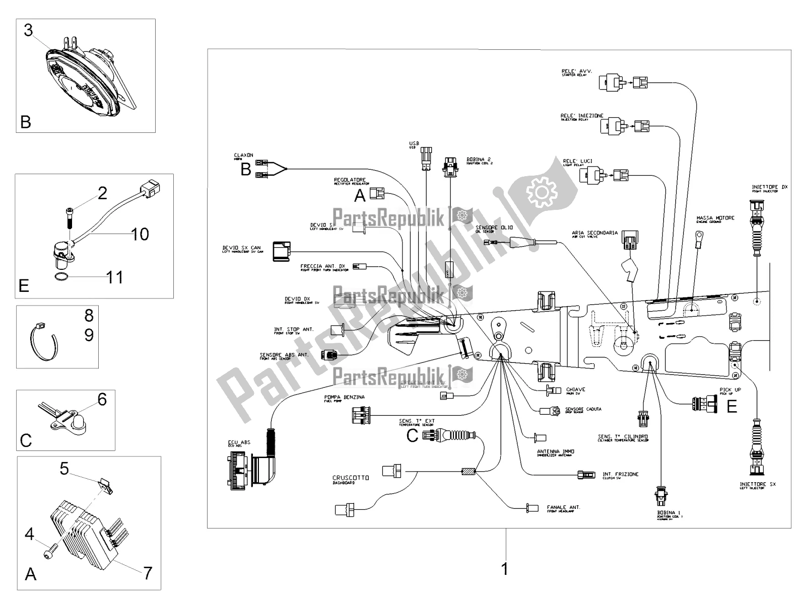 Tutte le parti per il Impianto Elettrico Anteriore del Moto-Guzzi V7 III Racer 10 TH Anniversary 750 2021