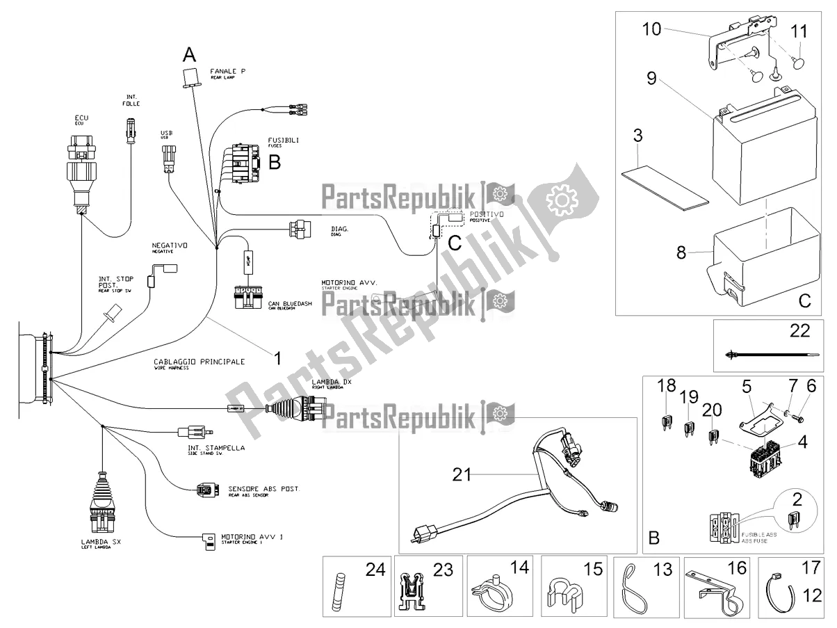 Tutte le parti per il Impianto Elettrico Posteriore del Moto-Guzzi V7 III Racer 10 TH Anniversary 750 2021