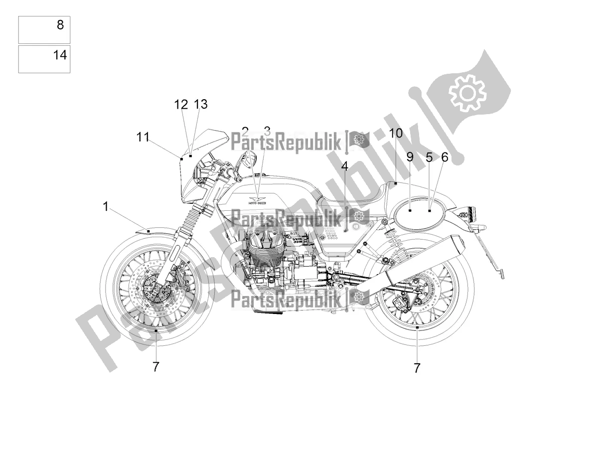 Todas as partes de Decalque do Moto-Guzzi V7 III Racer 10 TH Anniversary Apac 750 2020