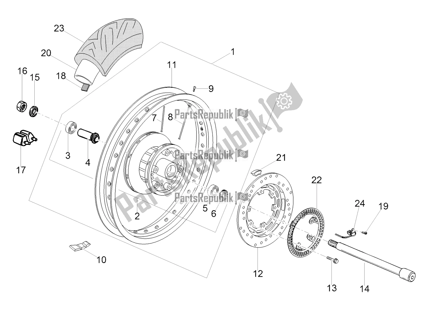 Tutte le parti per il Ruota Posteriore del Moto-Guzzi V7 III Racer 10 TH Anniversary USA 750 2020