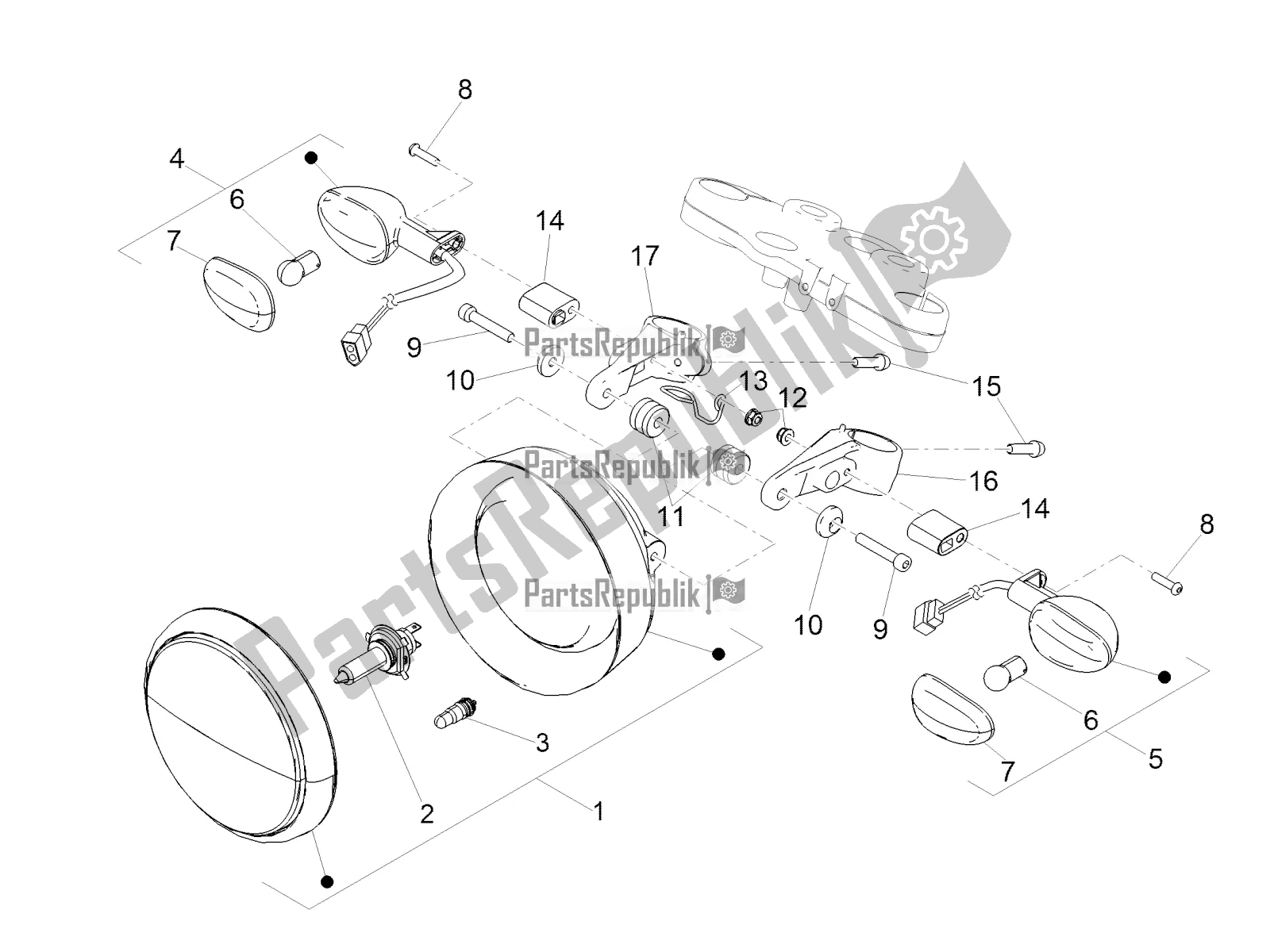 All parts for the Front Lights of the Moto-Guzzi V7 III Racer 750 ABS 2019
