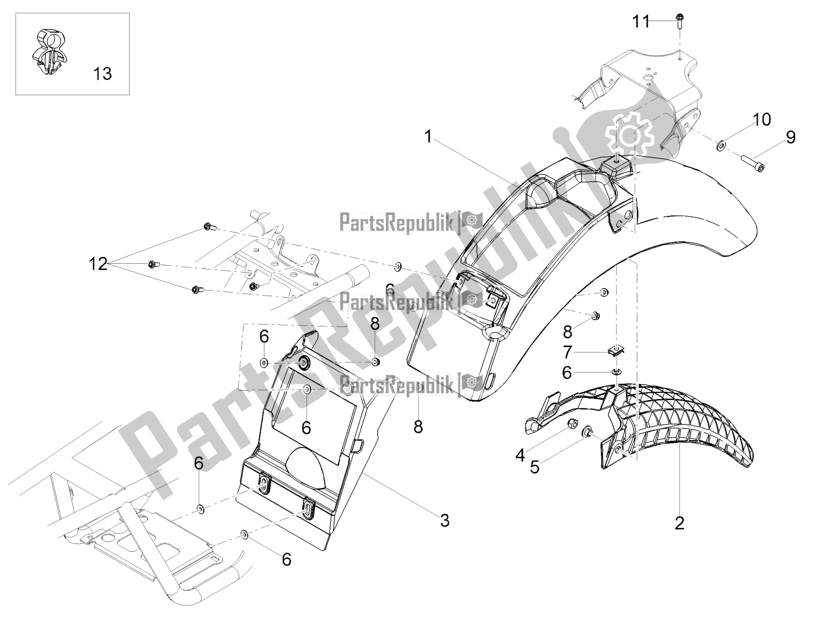 Tutte le parti per il Parafango Posteriore del Moto-Guzzi V7 III Racer 750 ABS 2019