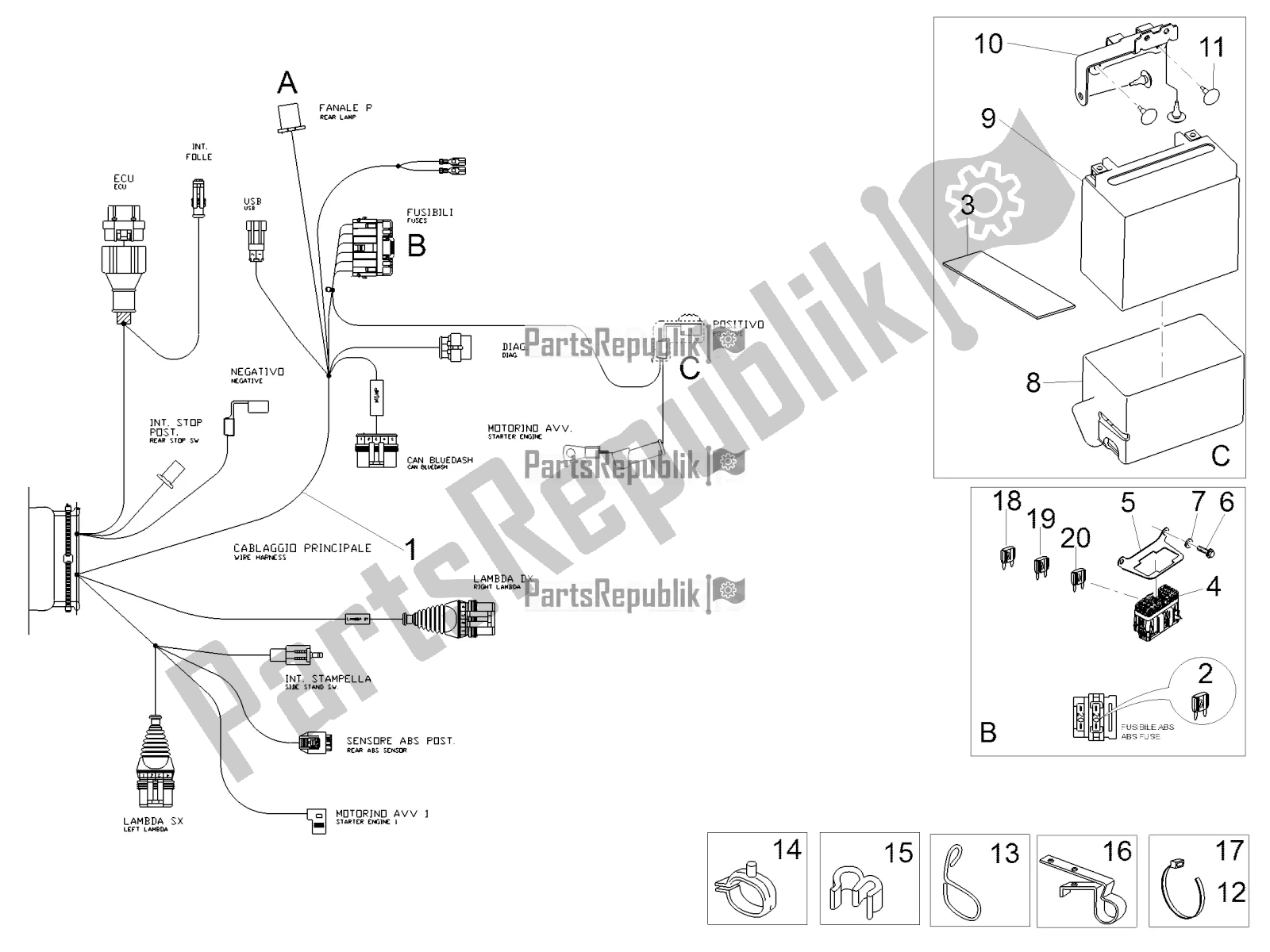 Wszystkie części do Tylny Uk? Ad Elektryczny Moto-Guzzi V7 III Racer 750 E4 ABS 2017-2018-2019 Nafta 2019