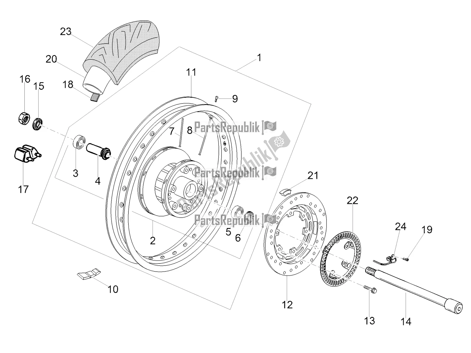 Toutes les pièces pour le Roue Arrière du Moto-Guzzi V7 III Rough 750 2020