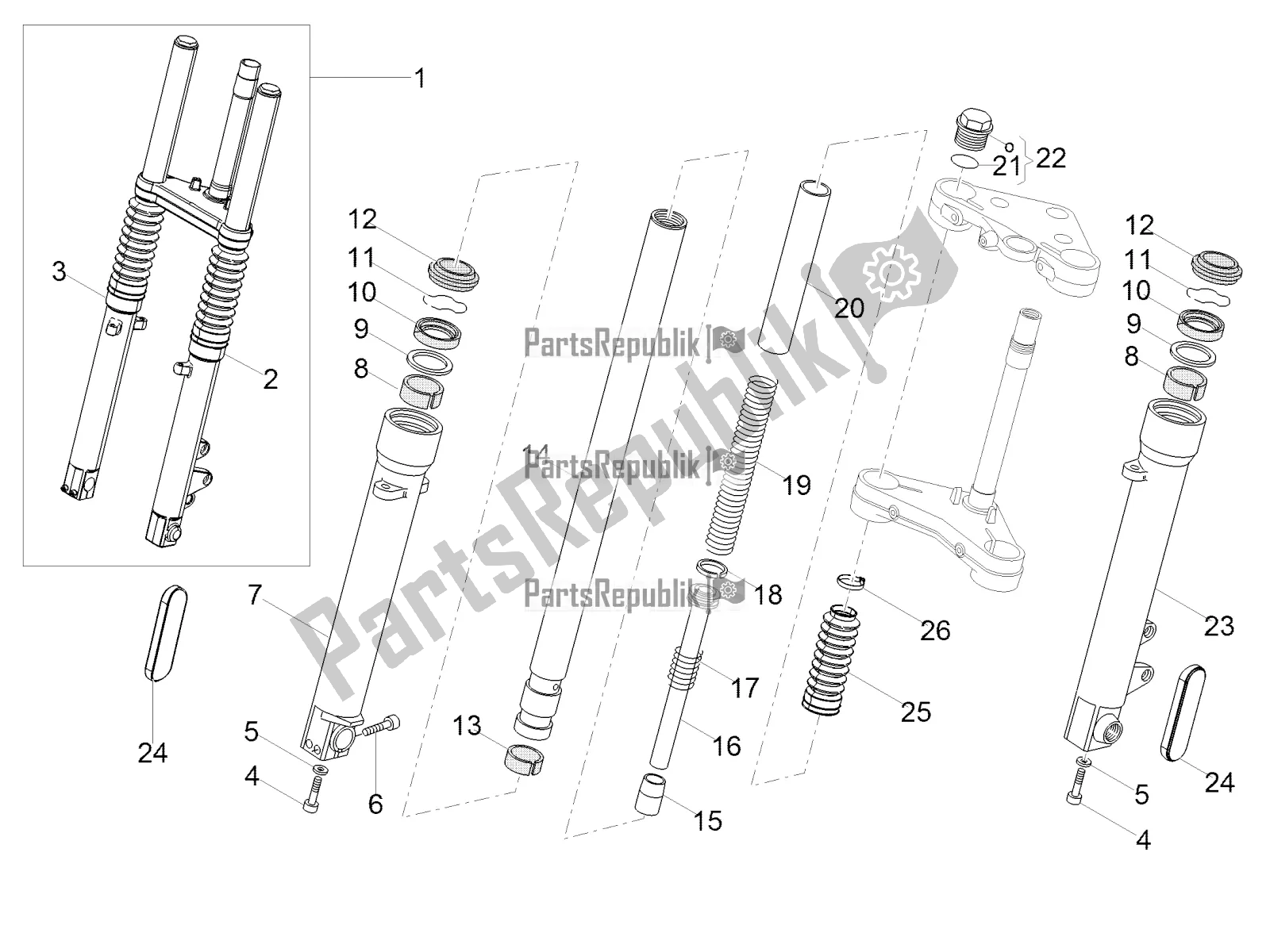 Todas las partes para Horquilla Delantera Kaifa de Moto-Guzzi V7 III Rough 750 2021