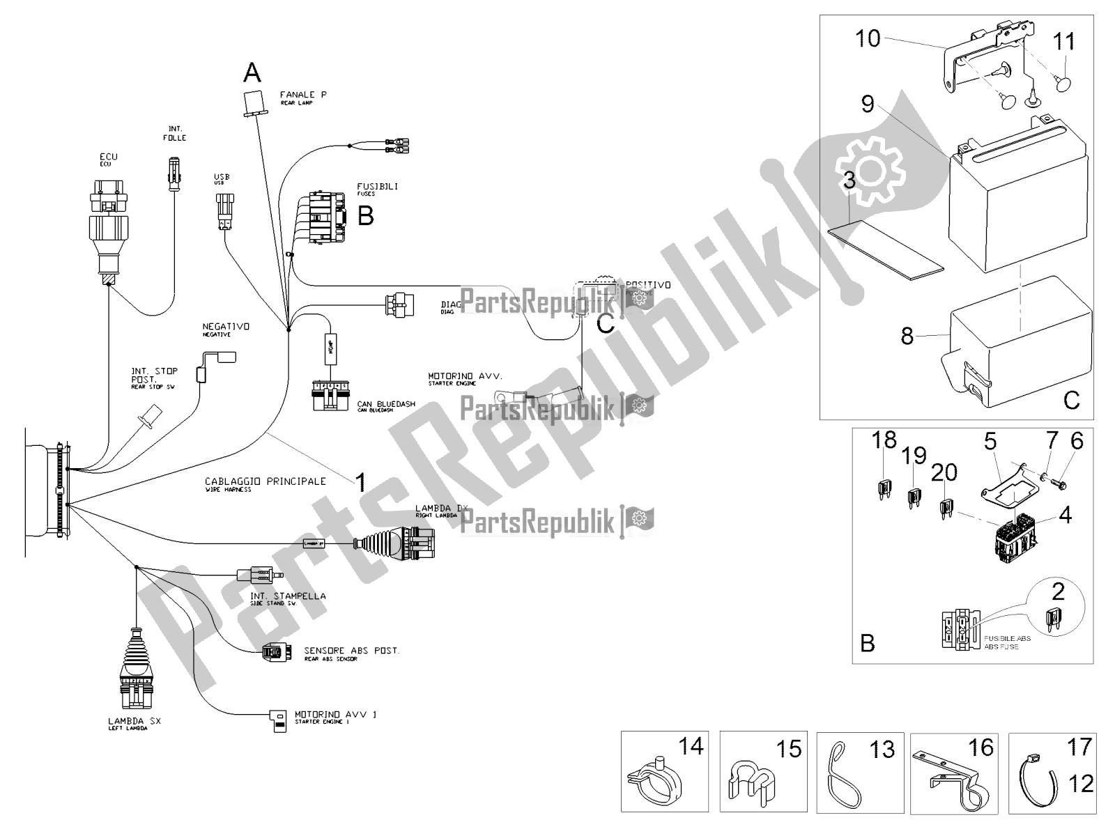 Todas las partes para Sistema Eléctrico Trasero de Moto-Guzzi V7 III Rough 750 ABS 2019