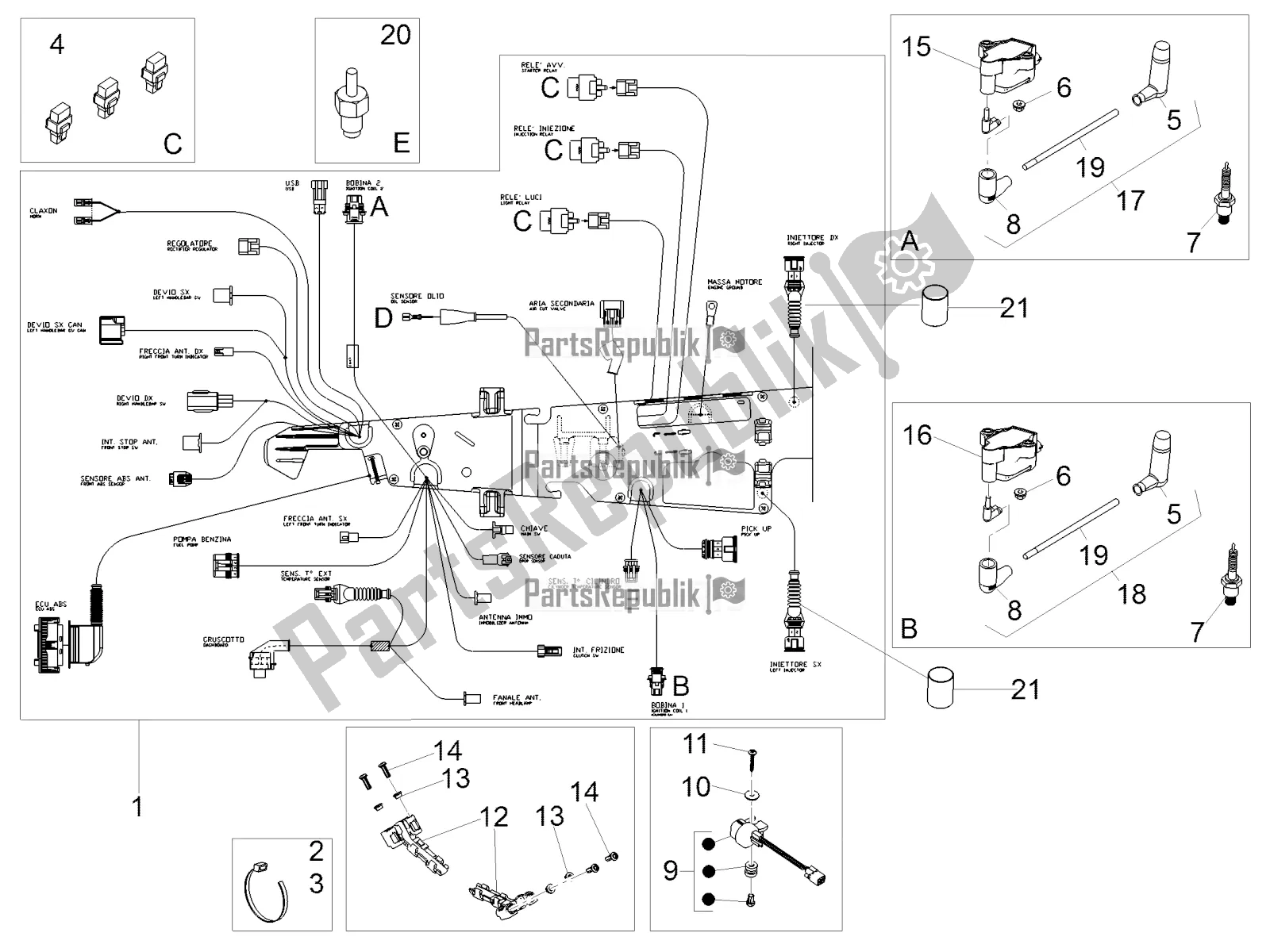 Toutes les pièces pour le Système électrique Central du Moto-Guzzi V7 III Rough 750 ABS USA 2019