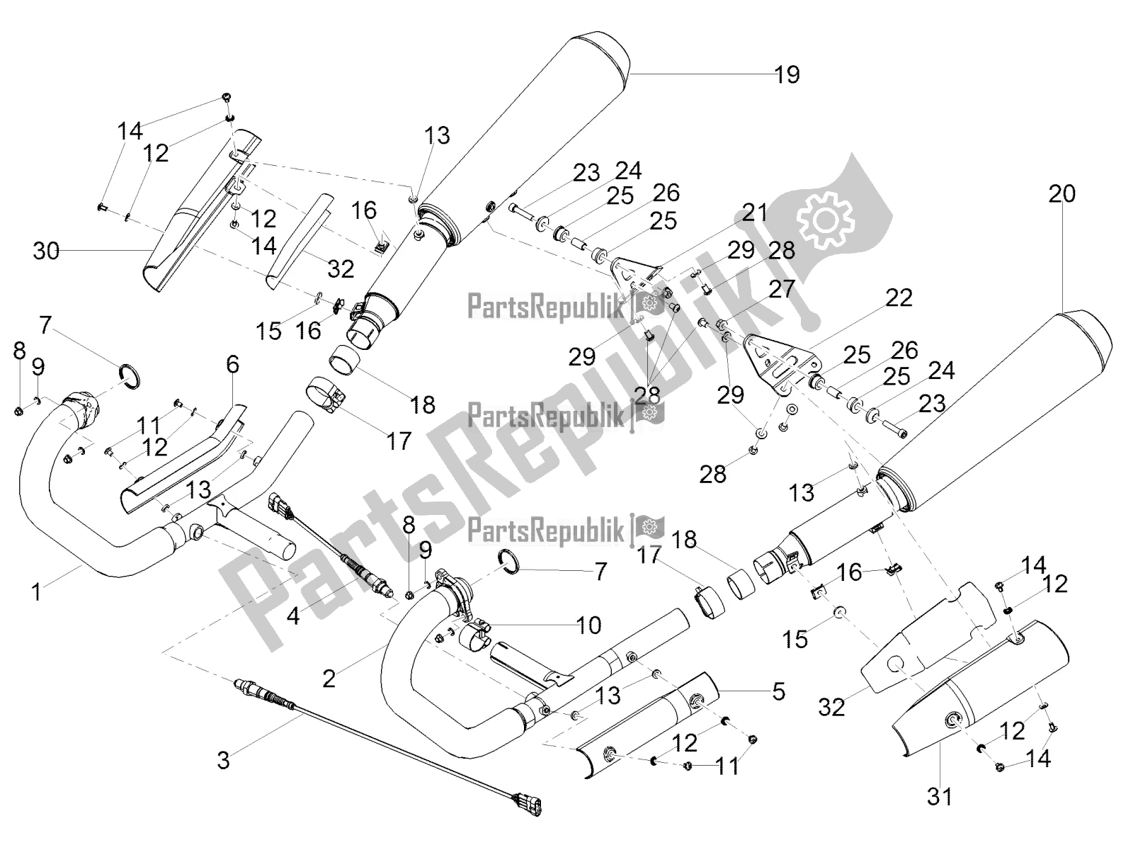 Toutes les pièces pour le Tuyau D'échappement du Moto-Guzzi V7 III Rough 750 ABS USA 2019