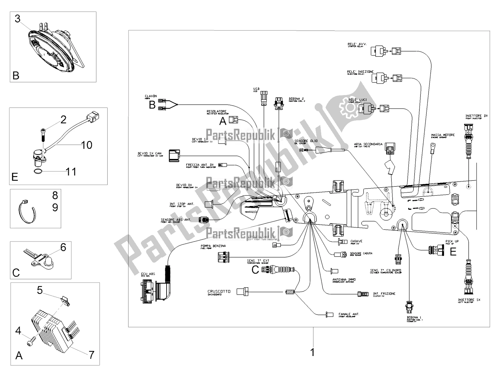 Todas las partes para Sistema Eléctrico Frontal de Moto-Guzzi V7 III Rough 750 ABS USA 2019