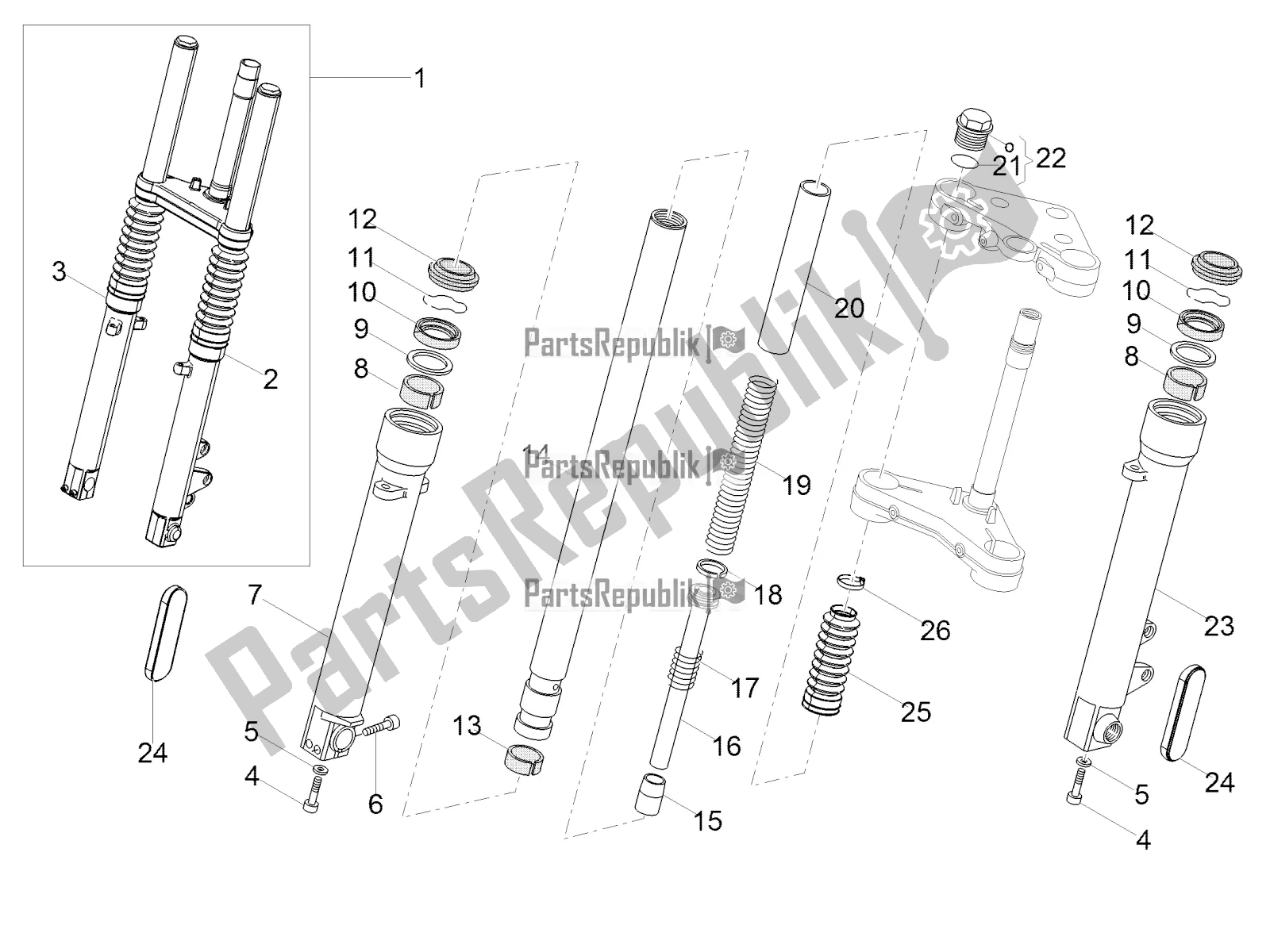 Toutes les pièces pour le Fourche Avant Kaifa du Moto-Guzzi V7 III Rough 750 ABS USA 2019