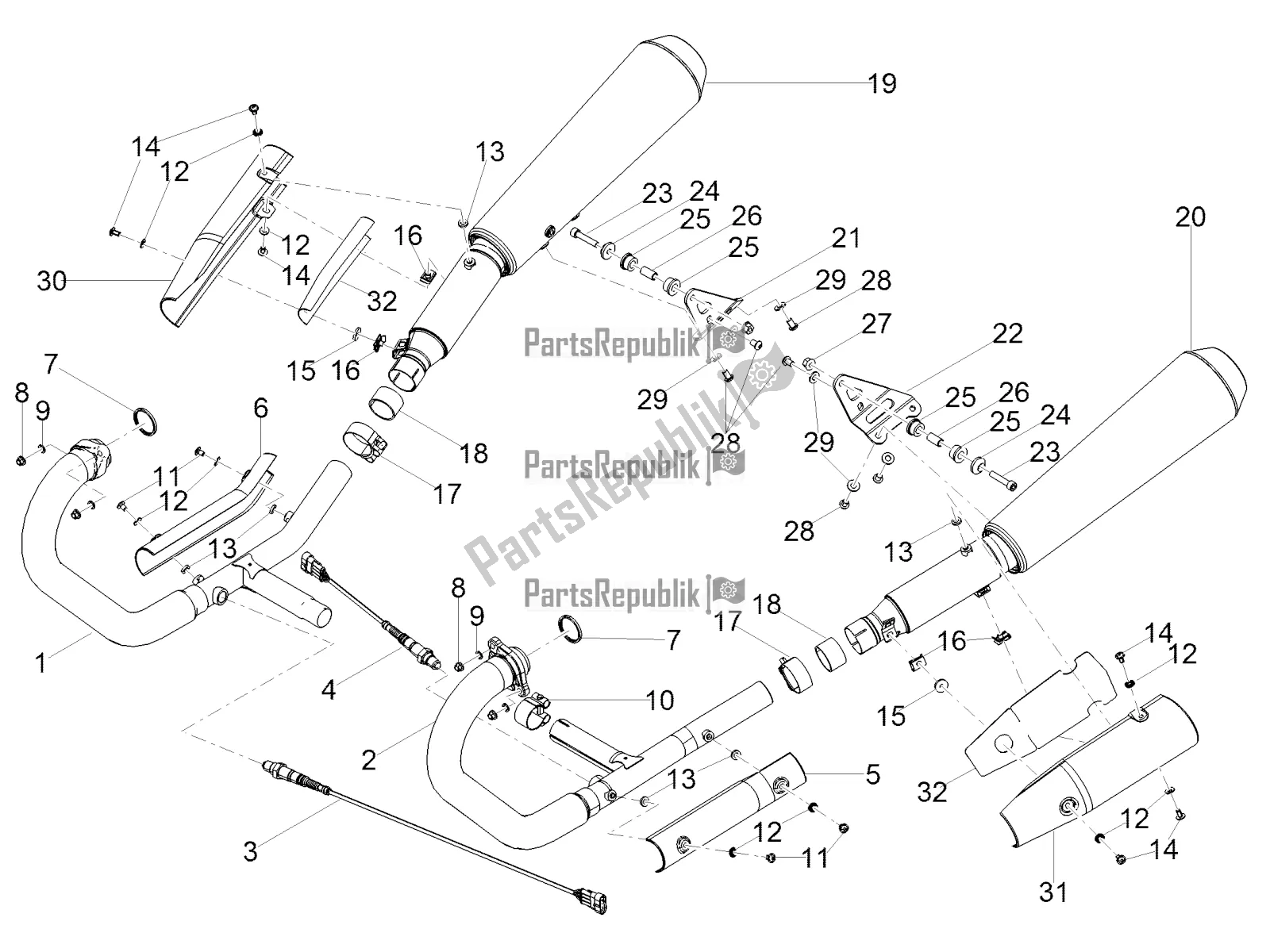 Alle onderdelen voor de Uitlaat van de Moto-Guzzi V7 III Rough 750 USA 2020