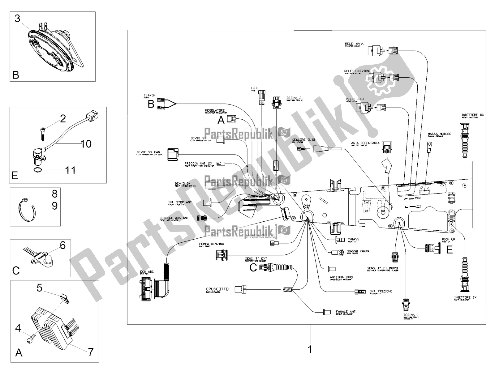 Todas las partes para Sistema Eléctrico Frontal de Moto-Guzzi V7 III Rough 750 USA 2020