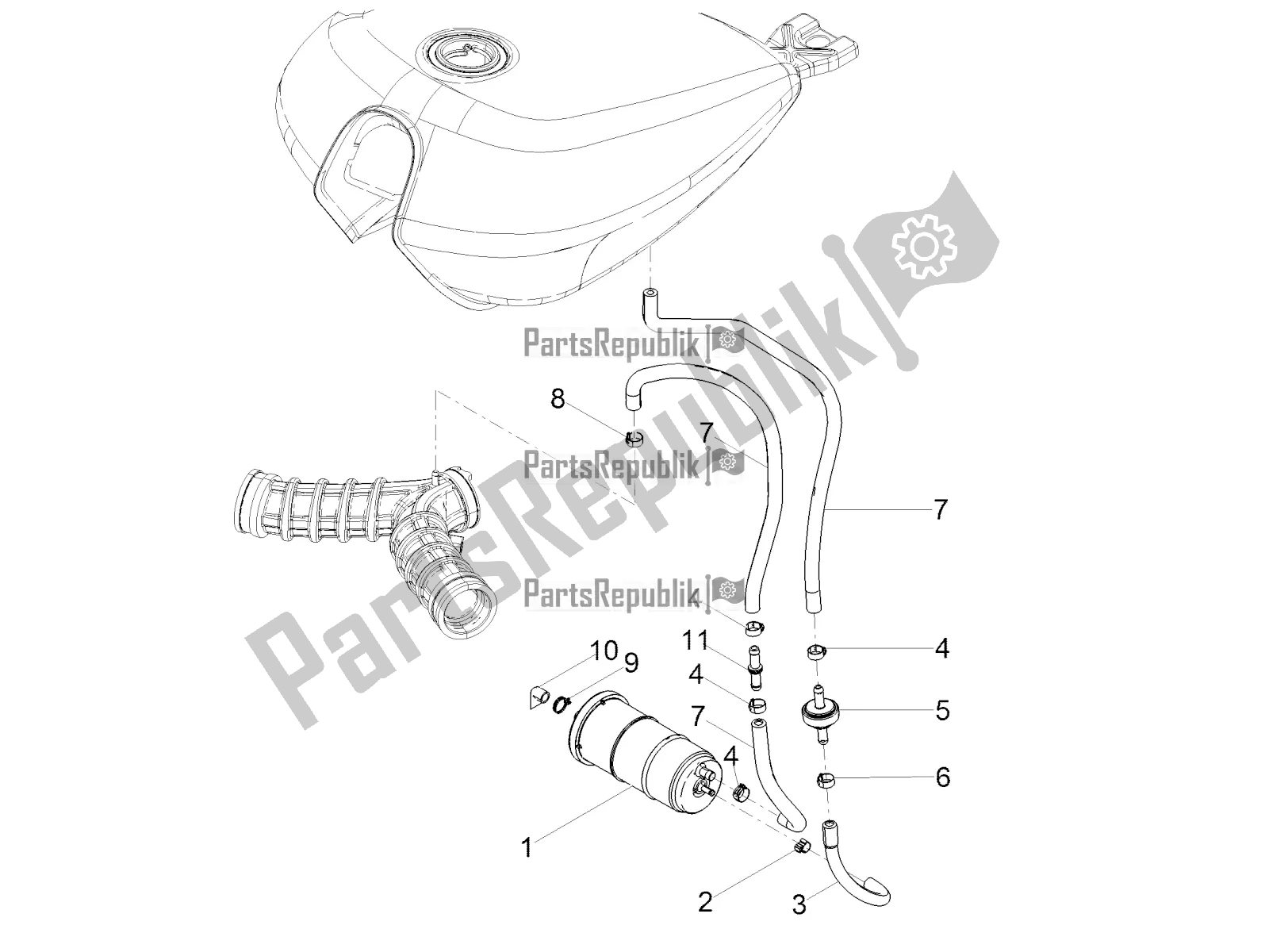 Wszystkie części do System Odzyskiwania Oparów Paliwa Moto-Guzzi V7 III Special 750 ABS 2019