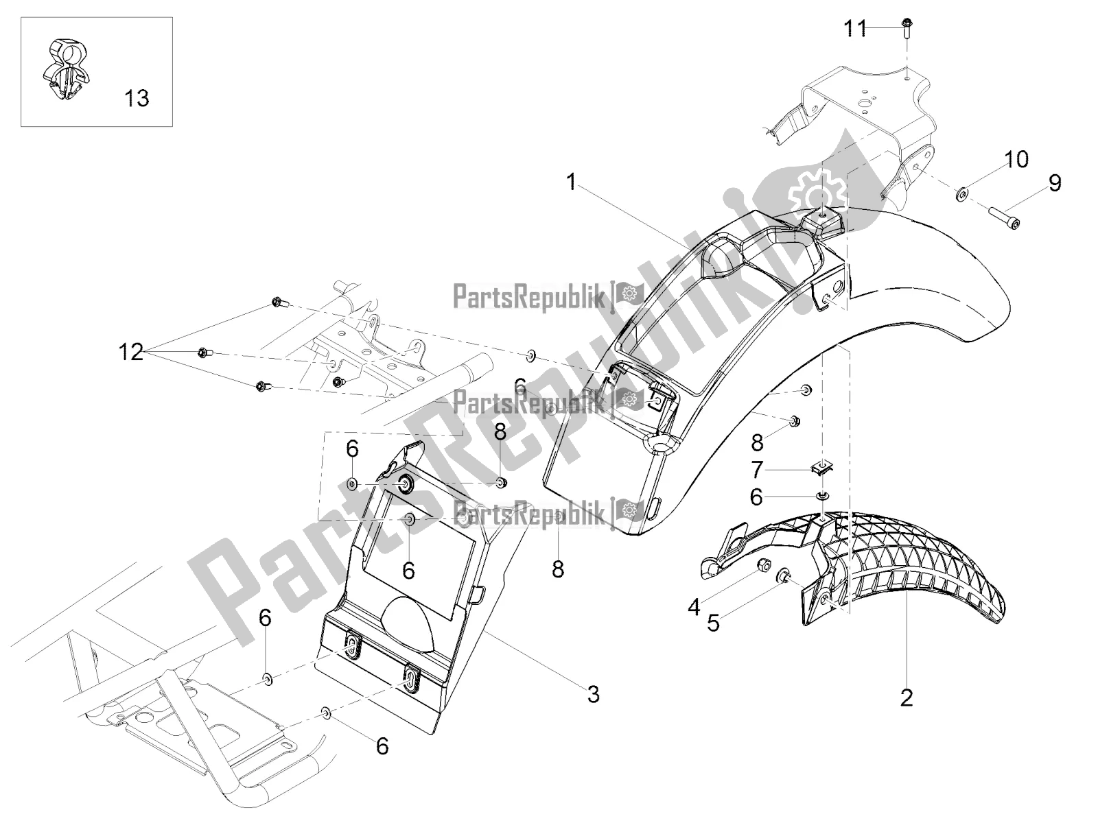 Tutte le parti per il Parafango Posteriore del Moto-Guzzi V7 III Special 750 ABS 2019