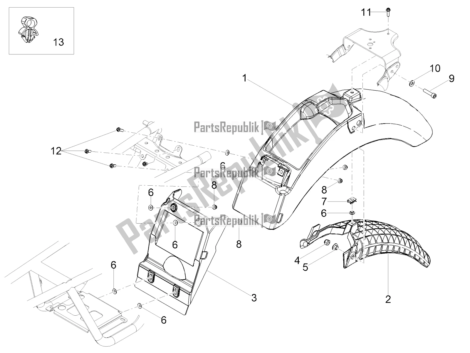 Tutte le parti per il Parafango Posteriore del Moto-Guzzi V7 III Special 750 ABS USA 2018