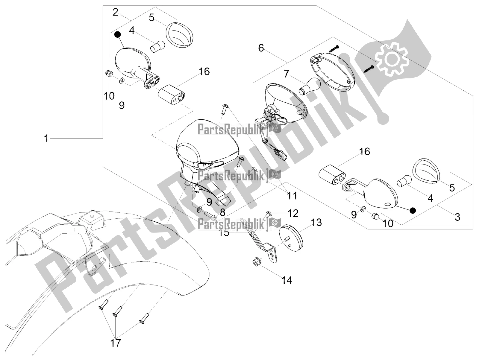 All parts for the Rear Lights of the Moto-Guzzi V7 III Special 750 ABS USA 2019