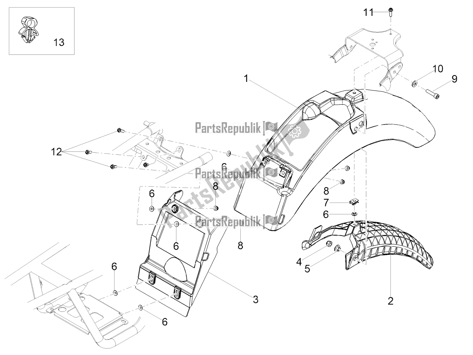 Tutte le parti per il Parafango Posteriore del Moto-Guzzi V7 III Special 750 Apac 2020