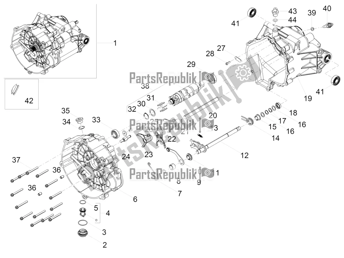 All parts for the Gear Box / Selector / Shift Cam of the Moto-Guzzi V7 III Special 750 USA 2020