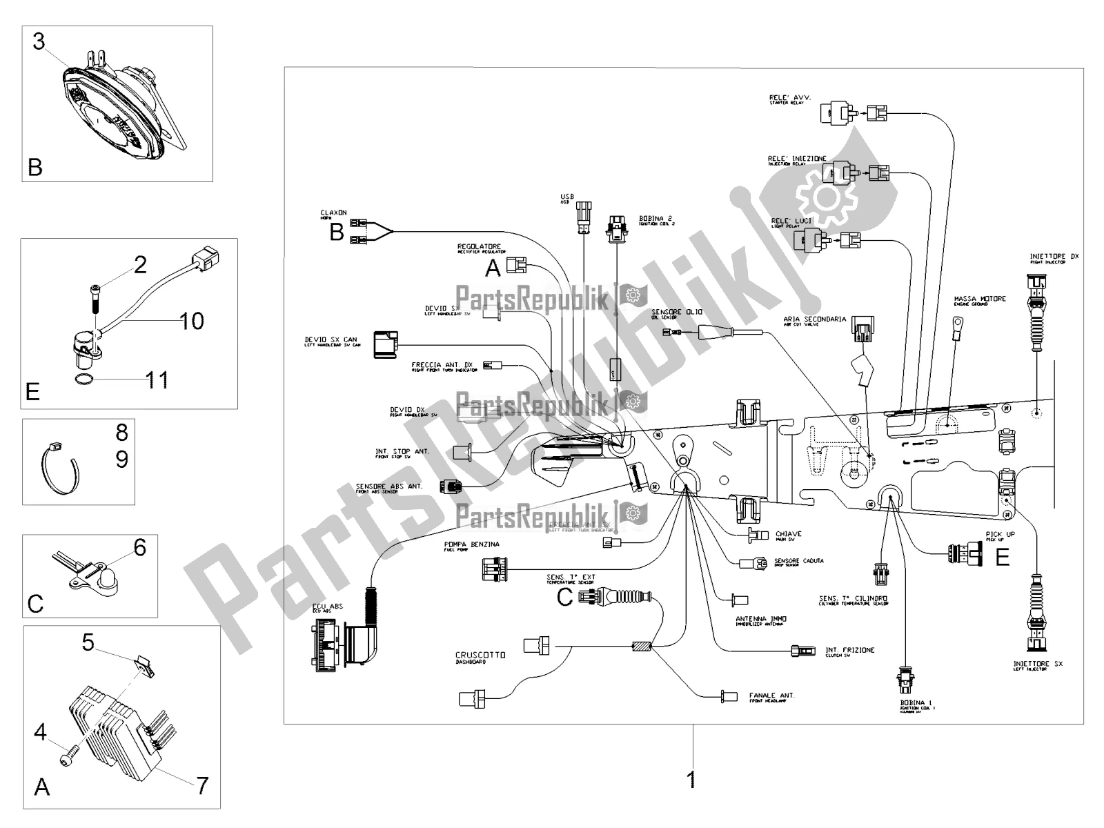 Todas las partes para Sistema Eléctrico Frontal de Moto-Guzzi V7 III Special 750 USA 2021