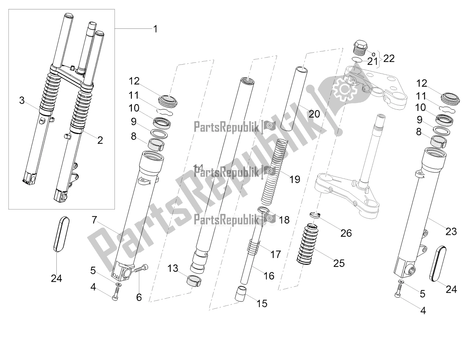 Tutte le parti per il Forcella Anteriore Kaifa del Moto-Guzzi V7 III Stone 750 ABS 2018