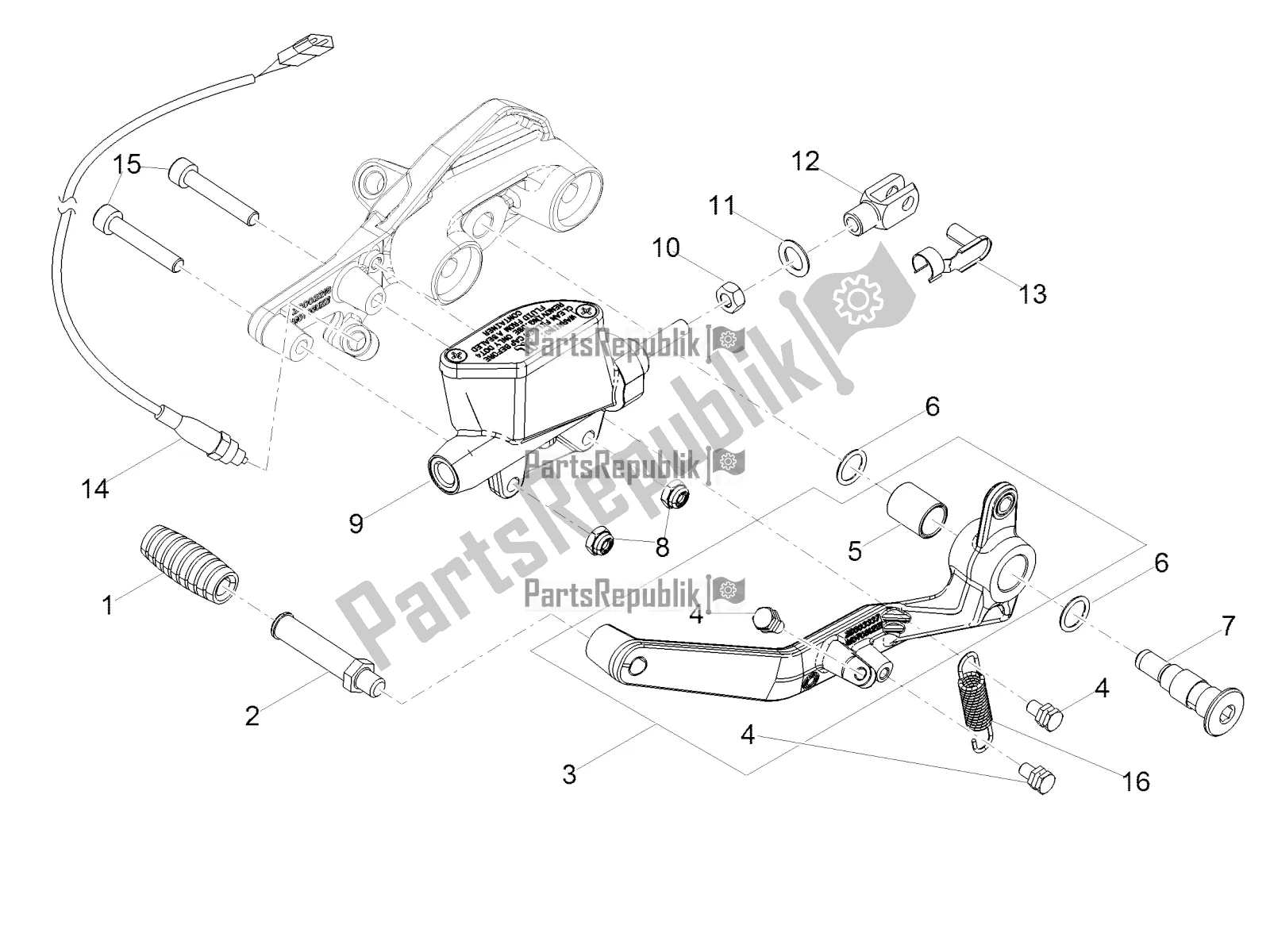 Todas as partes de Cilindro Mestre Traseiro do Moto-Guzzi V7 III Stone 750 ABS USA 2019