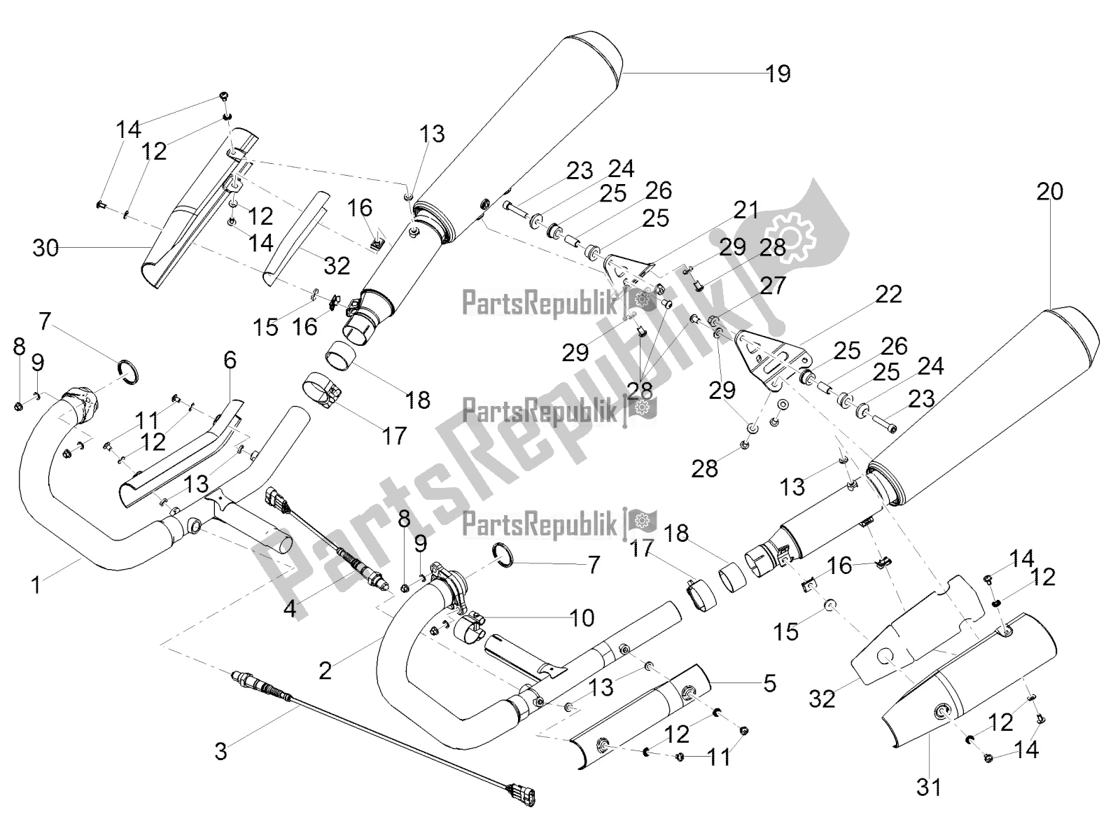 All parts for the Exhaust Pipe of the Moto-Guzzi V7 III Stone 750 E4 2019 Emea 2019