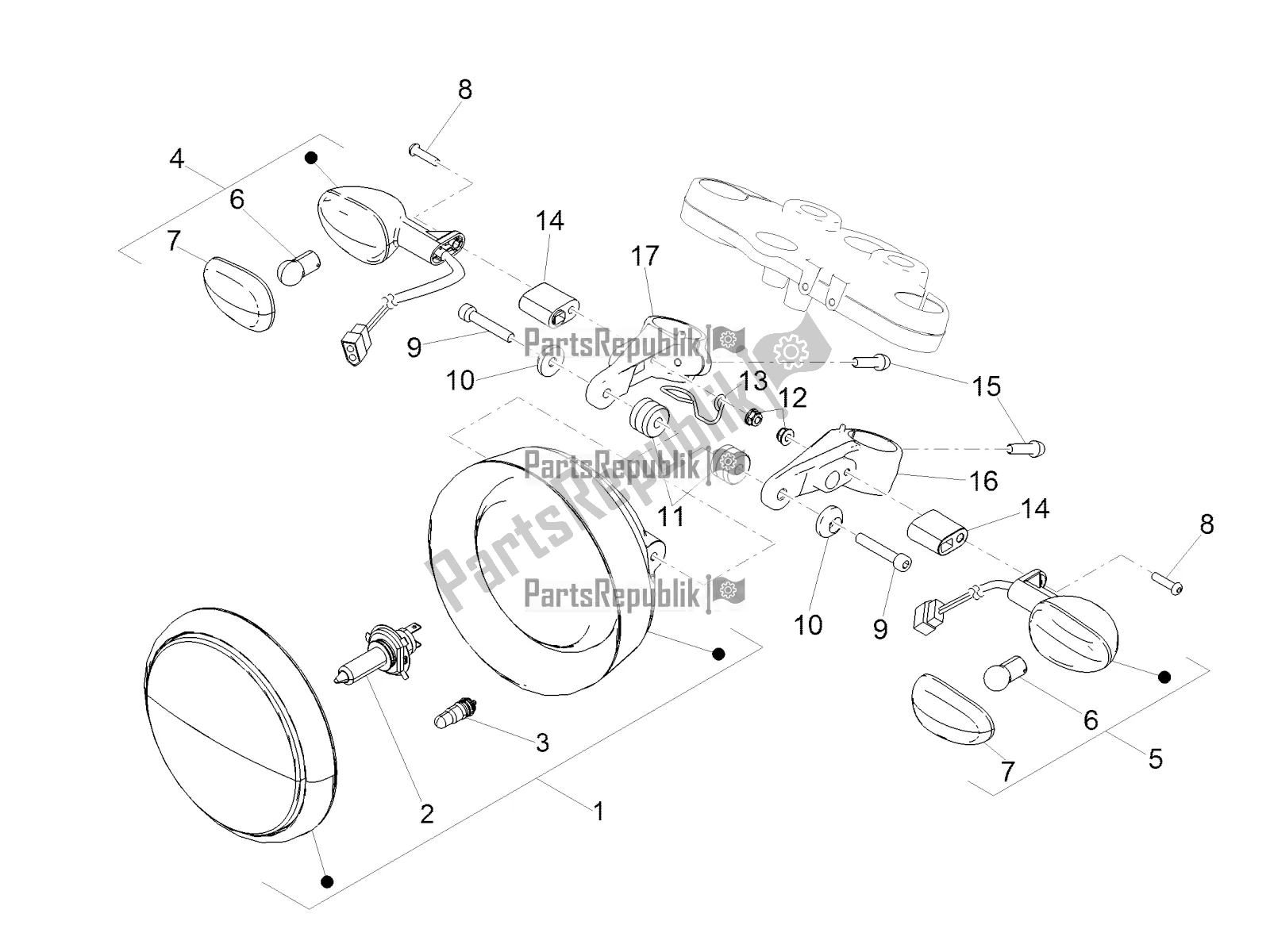 Todas las partes para Luces Delanteras de Moto-Guzzi V7 III Stone 750 E4 2019 Emea 2019