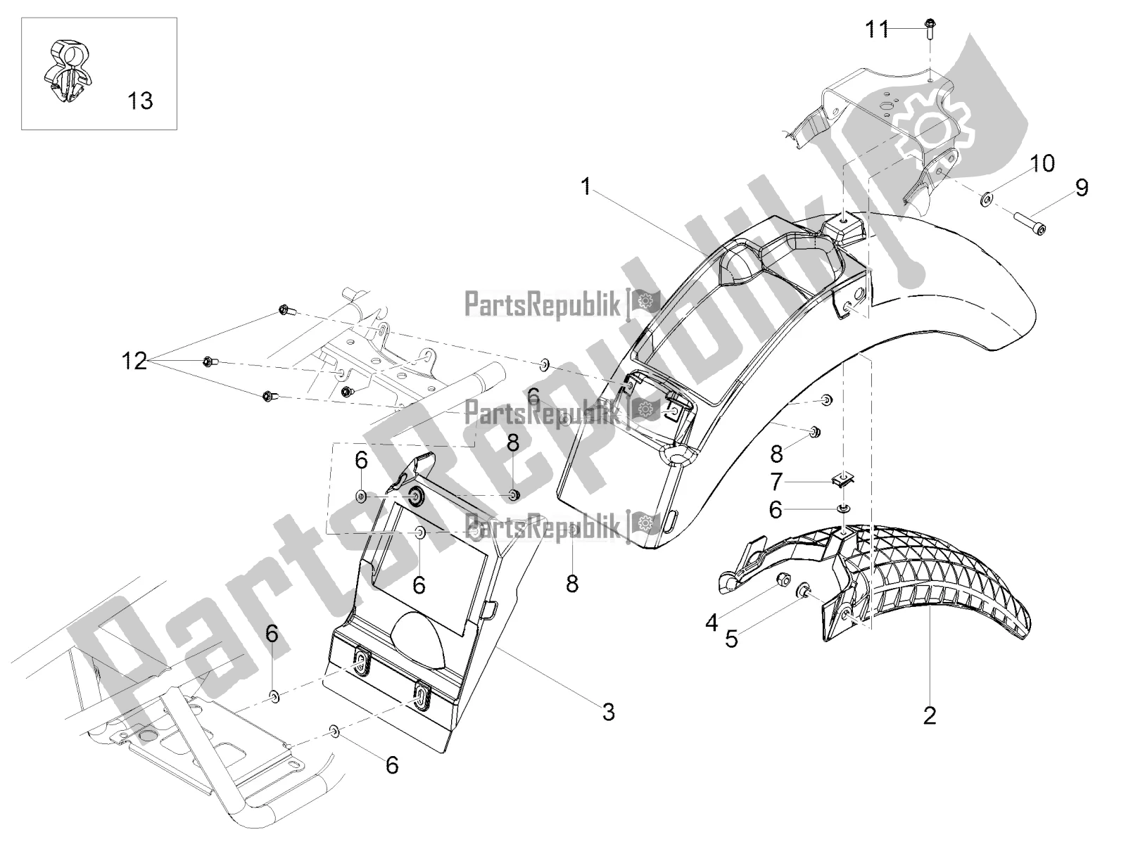 Tutte le parti per il Parafango Posteriore del Moto-Guzzi V7 III Stone 750 E4 2019 Emea 2019