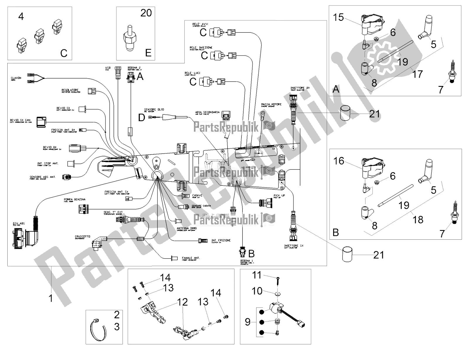 Todas as partes de Sistema Elétrico Central do Moto-Guzzi V7 III Stone 750 USA 2020