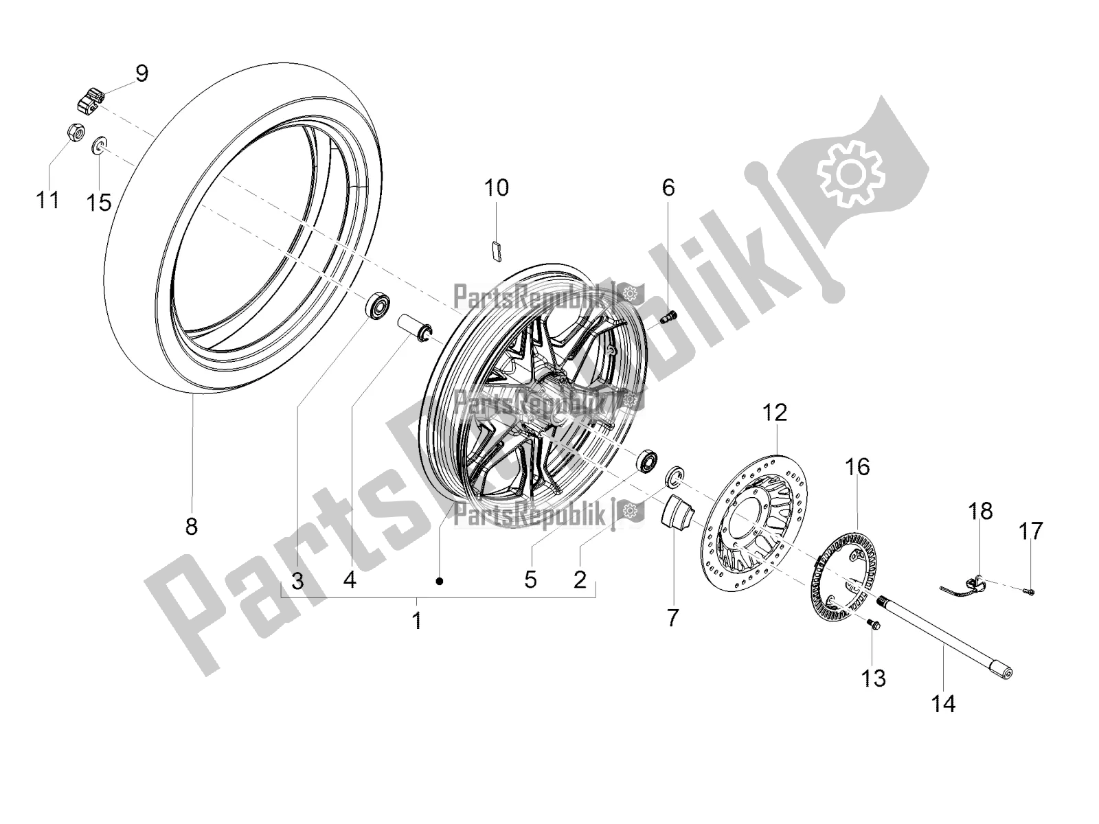 All parts for the Rear Wheel of the Moto-Guzzi V7 III Stone Night Pack 750 2019