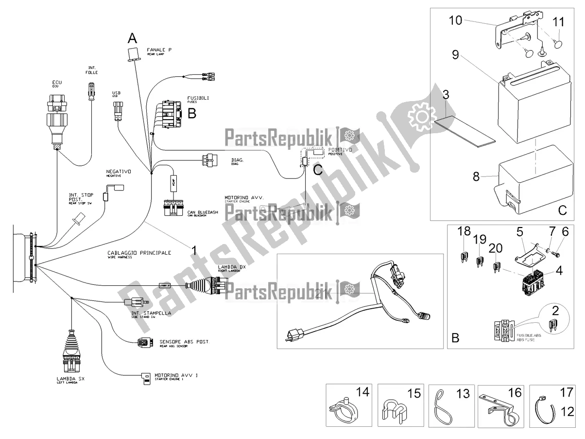 Tutte le parti per il Impianto Elettrico Posteriore del Moto-Guzzi V7 III Stone Night Pack 750 2020