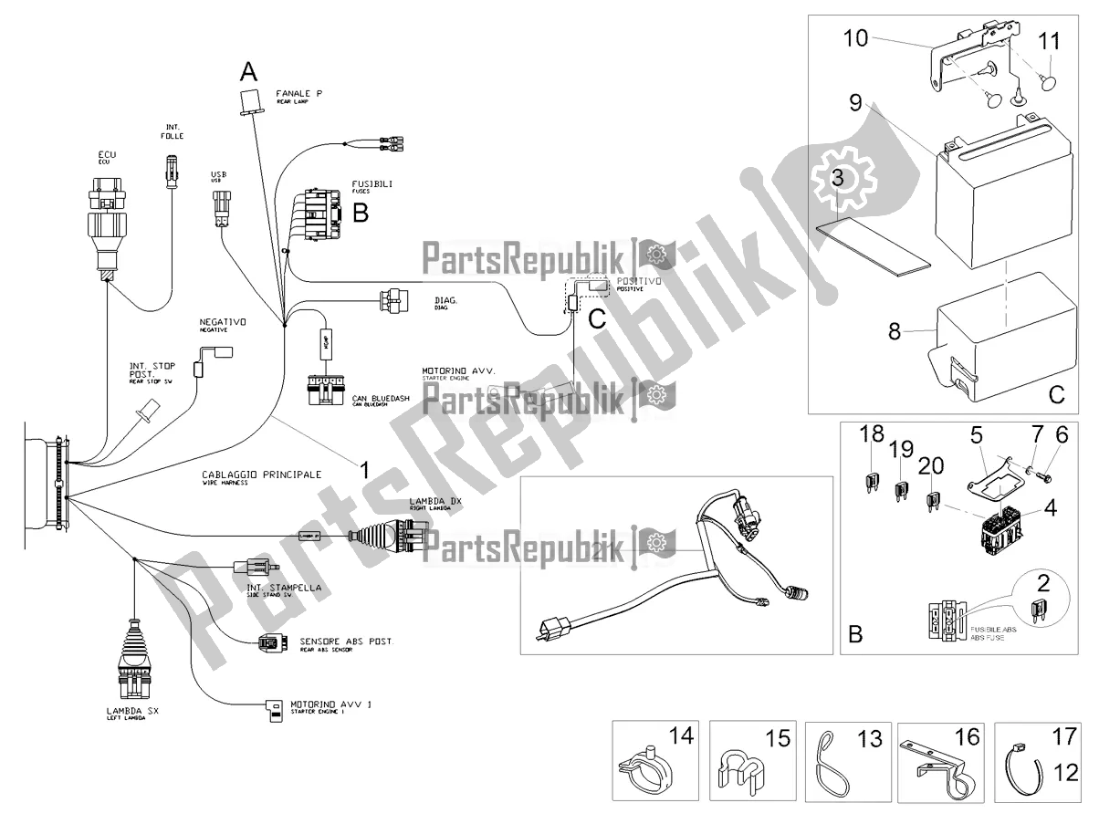 Tutte le parti per il Impianto Elettrico Posteriore del Moto-Guzzi V7 III Stone Night Pack 750 2020