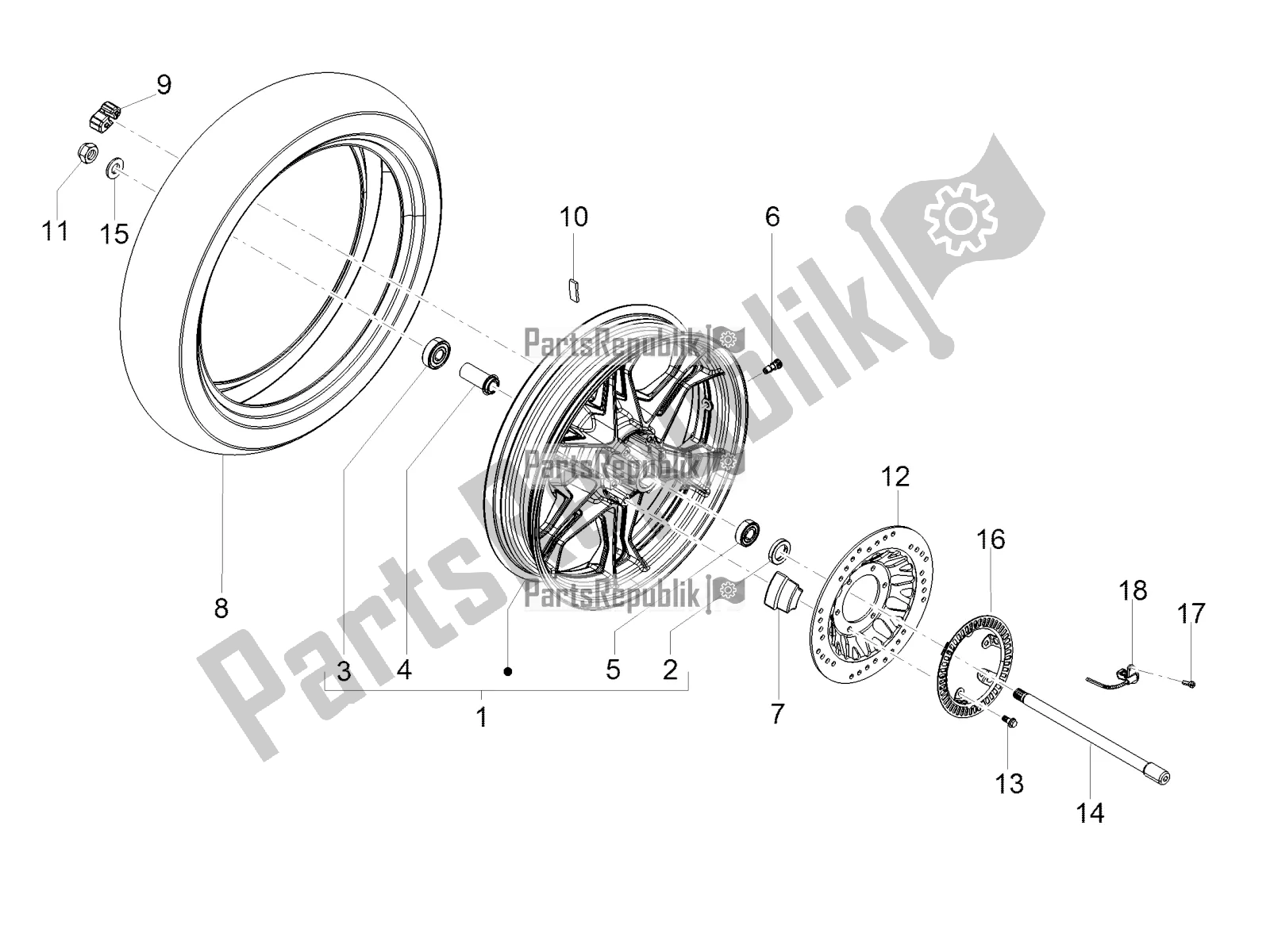 Tutte le parti per il Ruota Posteriore del Moto-Guzzi V7 III Stone Night Pack 750 2020