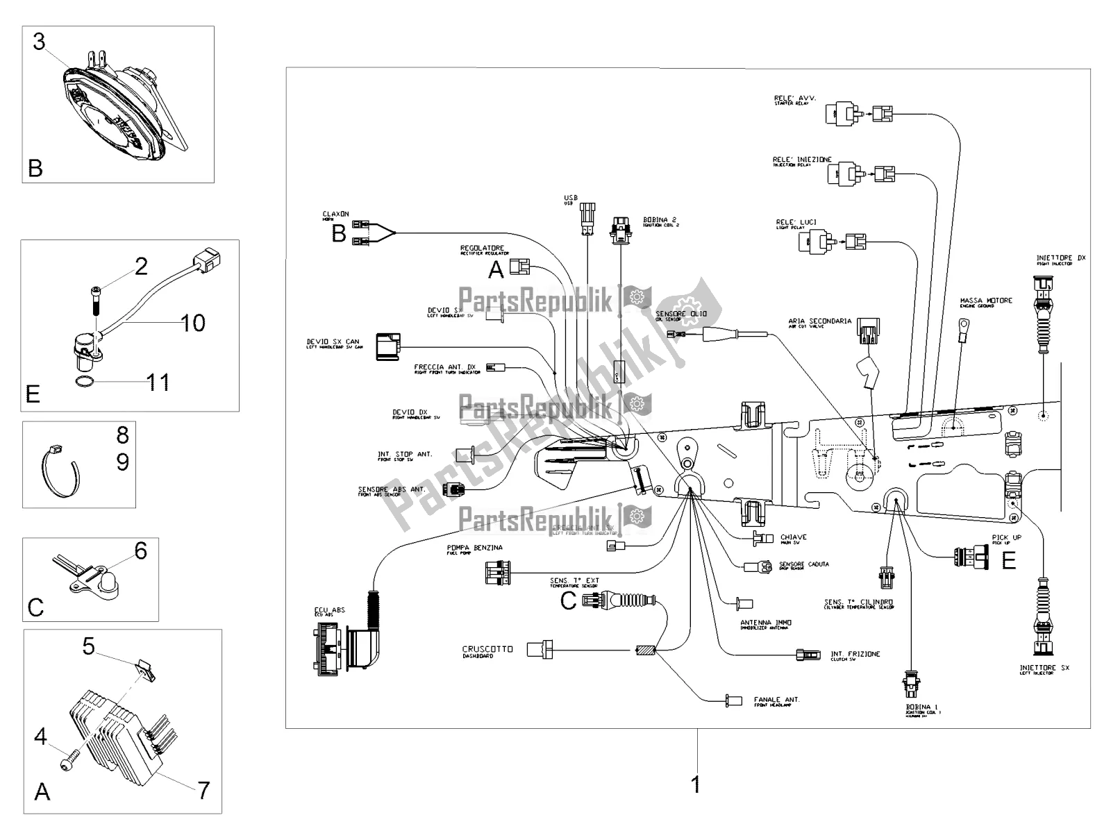 Todas las partes para Sistema Eléctrico Frontal de Moto-Guzzi V7 III Stone Night Pack 750 Apac 2019