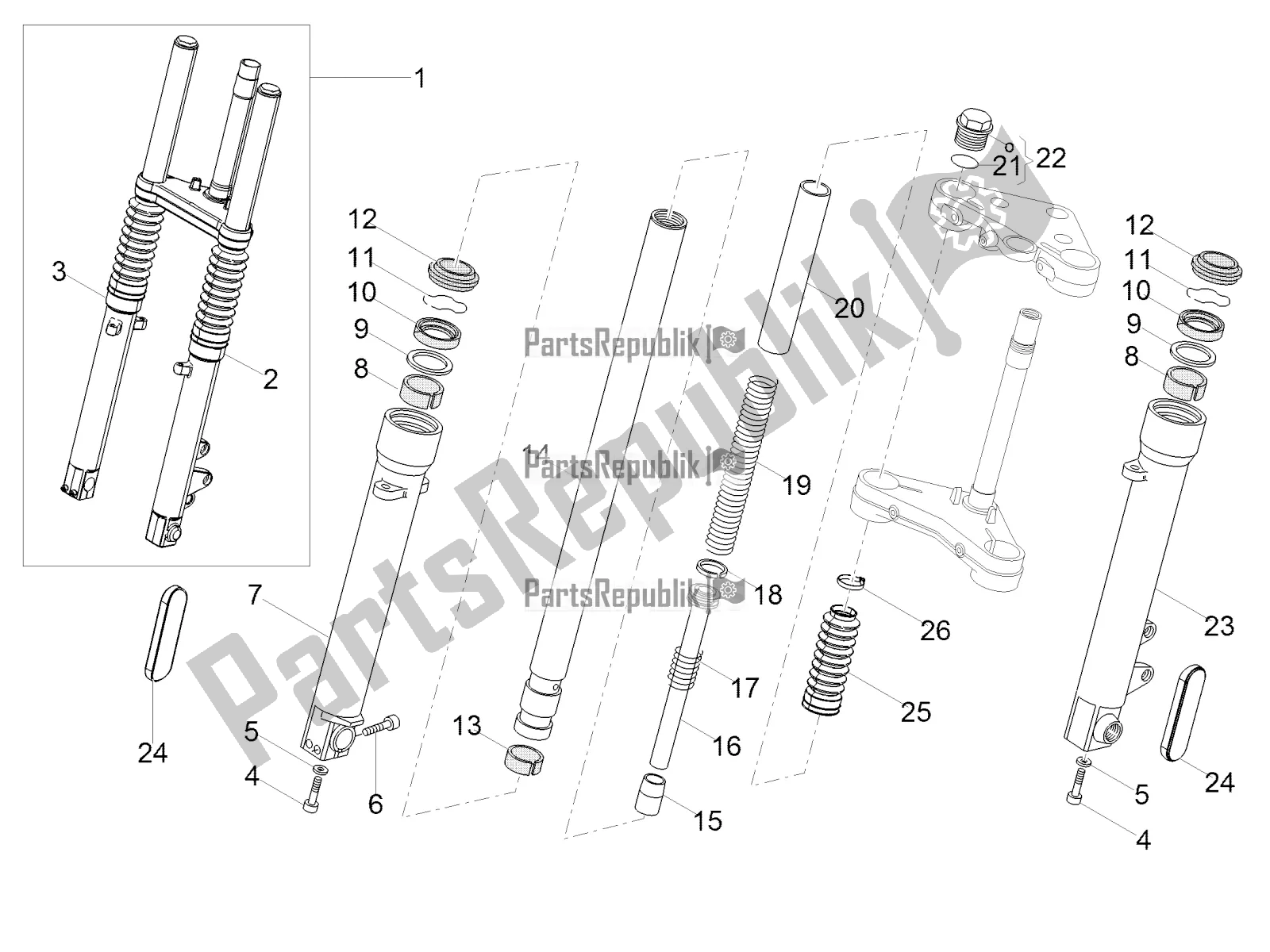 Toutes les pièces pour le Fourche Avant Kaifa du Moto-Guzzi V7 III Stone Night Pack 750 Apac 2019