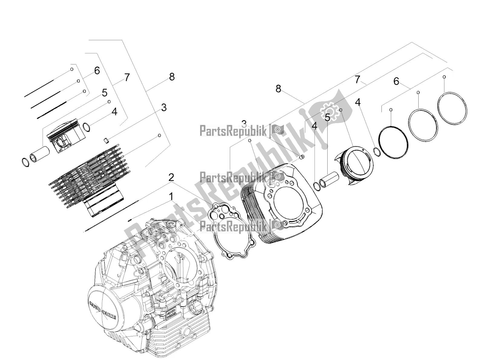 Todas las partes para Cilindro - Pistón de Moto-Guzzi V7 III Stone Night Pack 750 Apac 2020