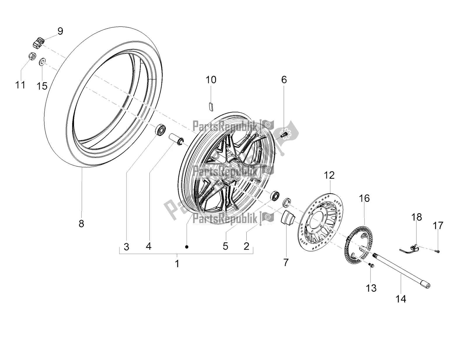 Toutes les pièces pour le Roue Arrière du Moto-Guzzi V7 III Stone Night Pack 750 Apac 2020