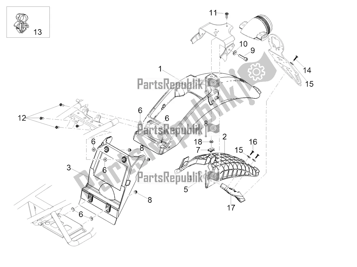 Tutte le parti per il Parafango Posteriore del Moto-Guzzi V7 III Stone Night Pack 750 USA 2019