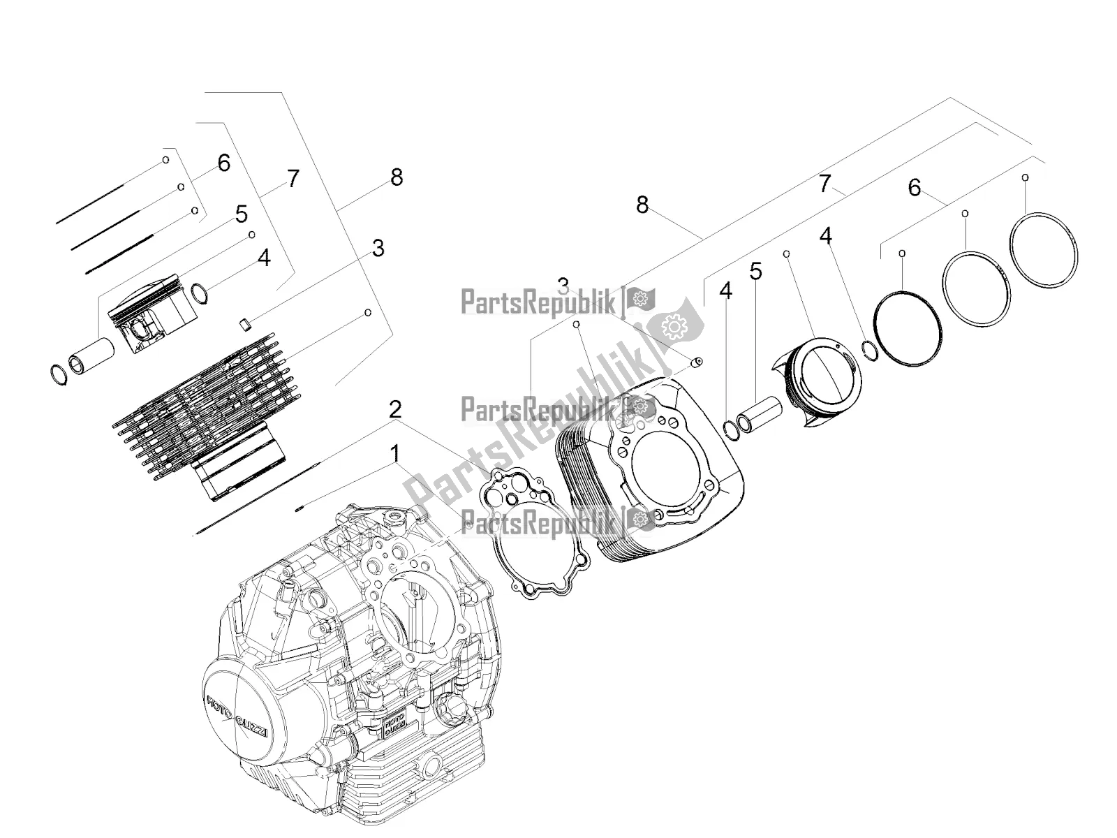 Todas las partes para Cilindro - Pistón de Moto-Guzzi V7 III Stone Night Pack 750 USA 2020
